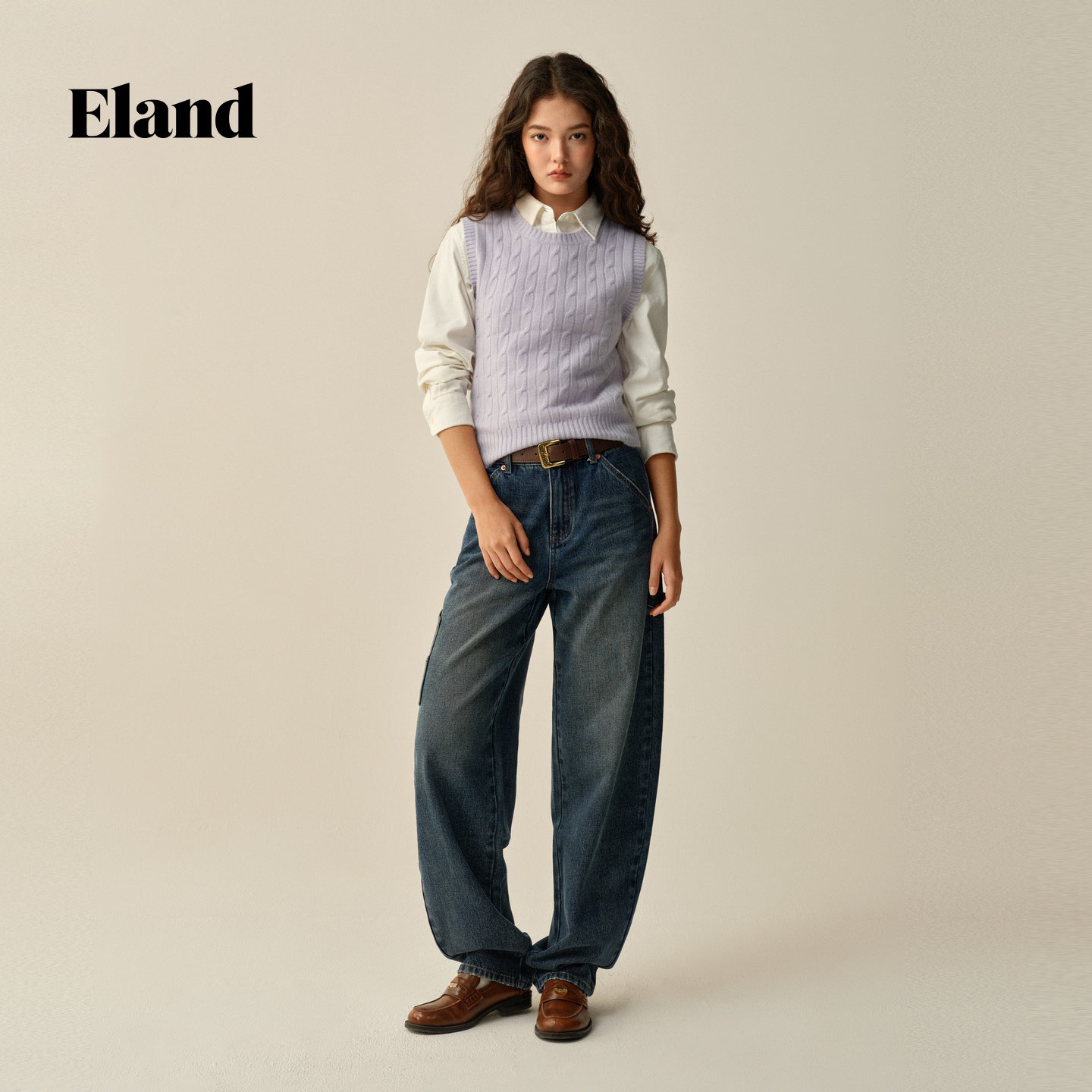 Eland马夹女休闲短款无袖圆领毛衣