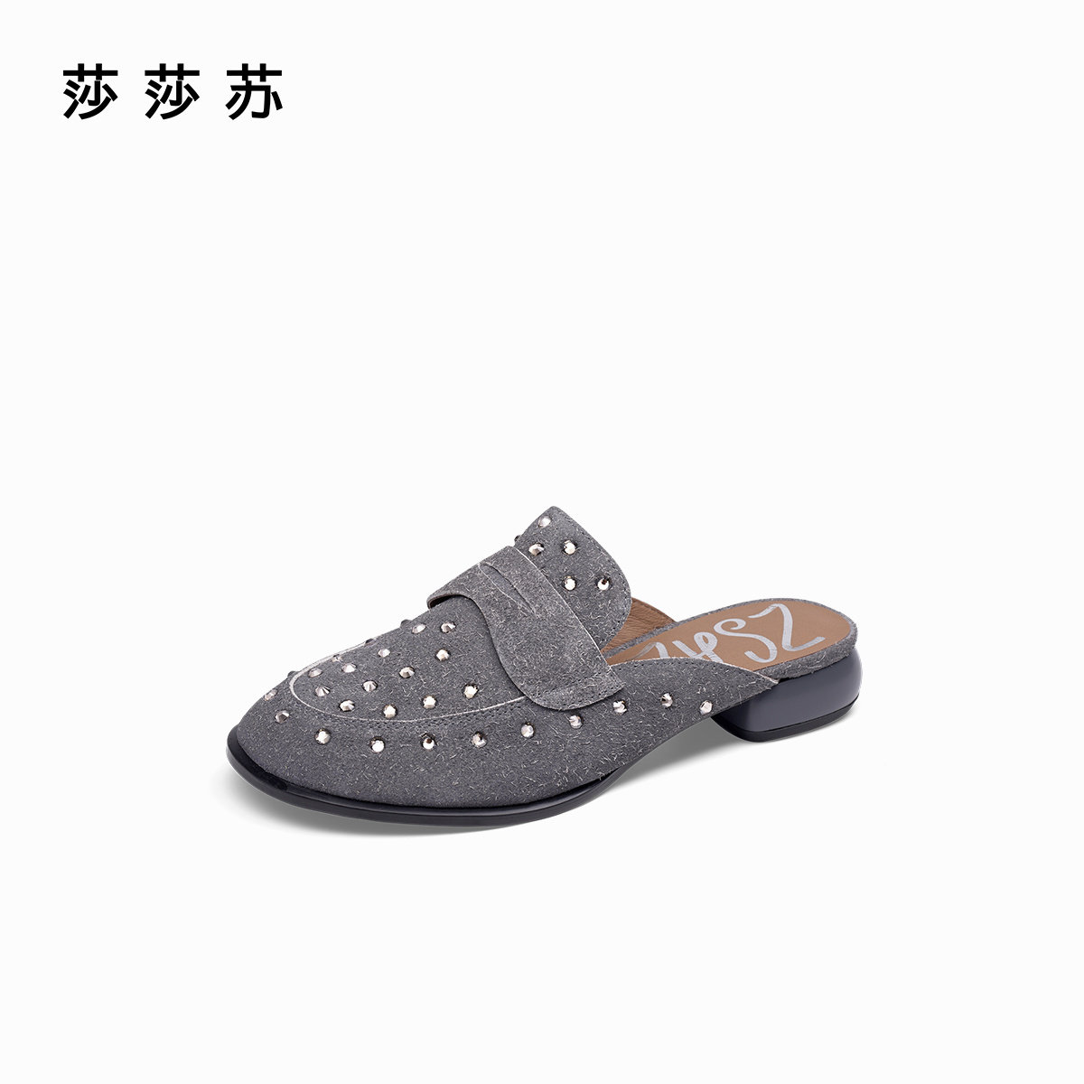 [闪闪精灵]莎莎苏2025年春低粗跟包头拖鞋女皮单鞋ZA65133-42