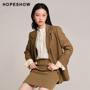 红袖/HOPESHOW撞色袖西装秋季女装新中式系带外套89224302201