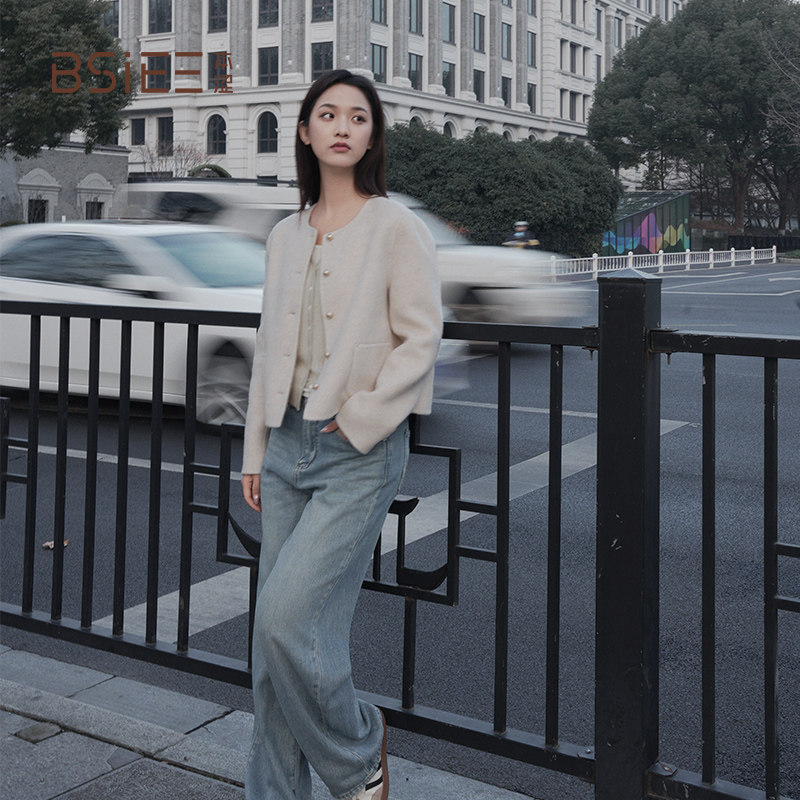 BSIEE本涩高腰阔腿裤女复古时尚通勤裤子