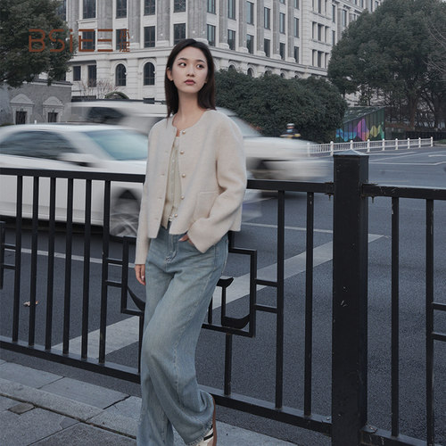 BSIEE本涩高腰阔腿裤女复古时尚通勤裤子