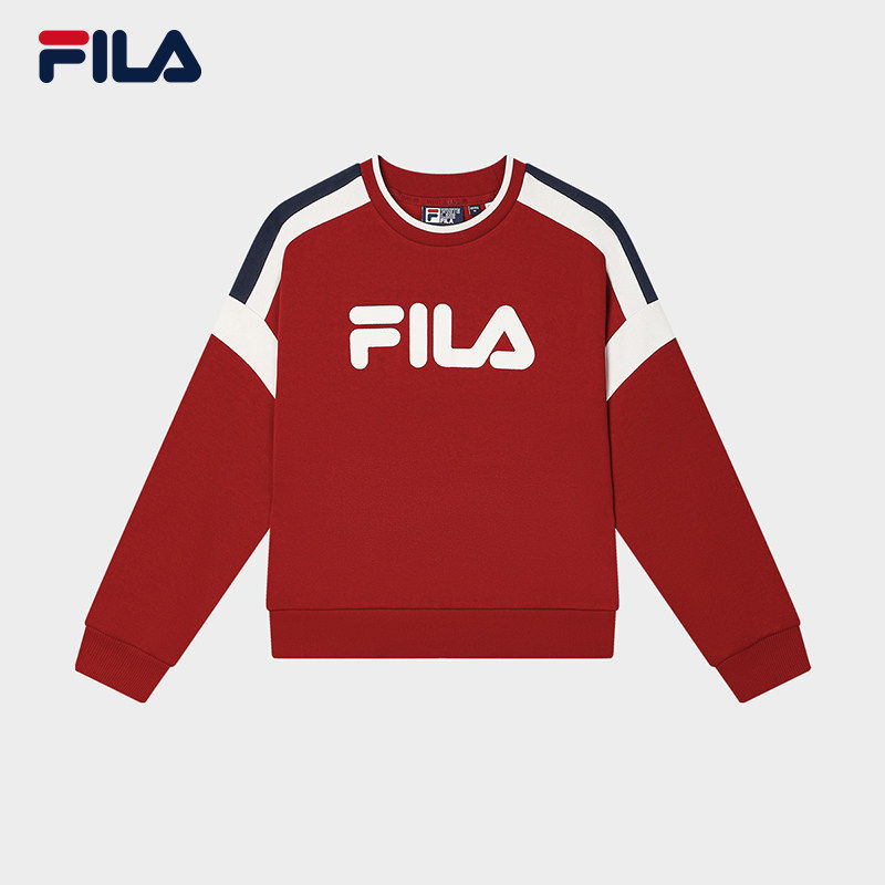 FILA 斐乐官方女子套头卫衣2024冬季休闲拼色针织上衣F51W619299A