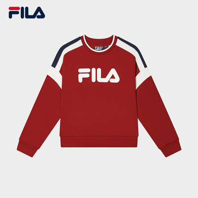 FILA 斐乐官方女子套头卫衣2024冬季休闲拼色针织上衣F51W619299A