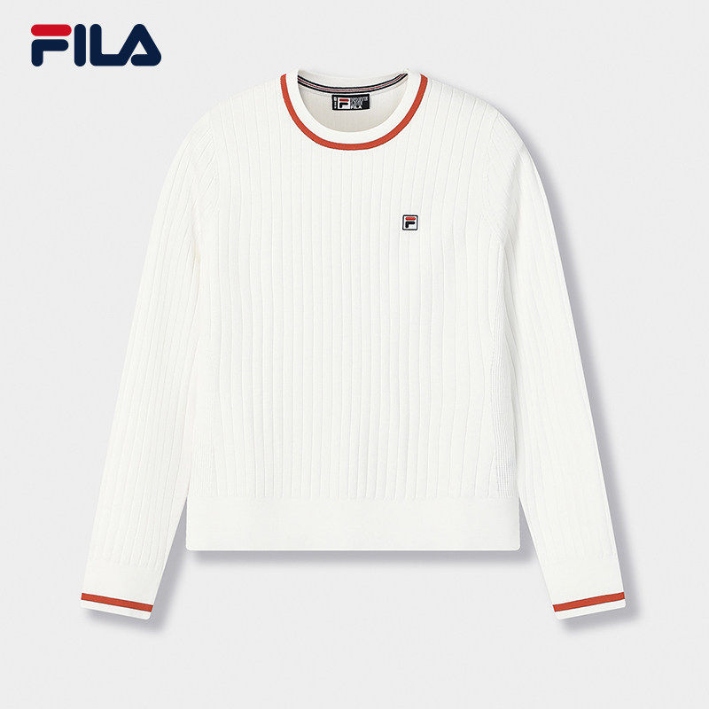 FILA斐乐官方长袖编织衫上衣女春季简约修身套头毛衣F11W618414F