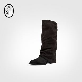 ASH女靴2025秋季 LIAM尖头厚底高筒靴女粗跟套筒靴AP303L12056 欣款