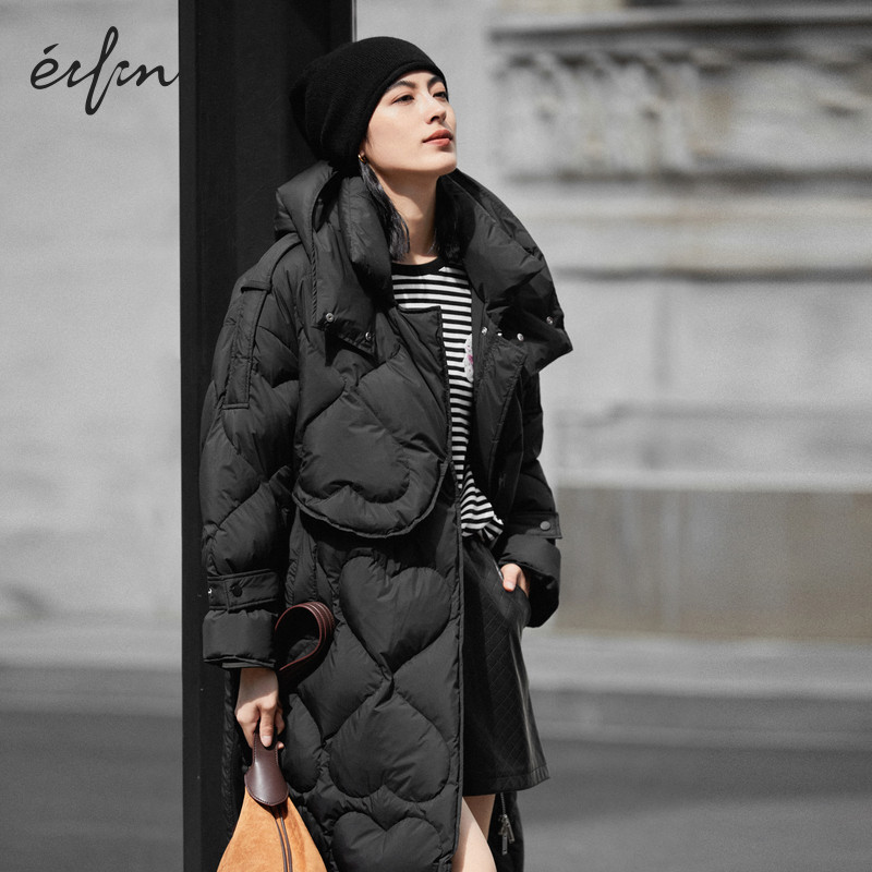 伊芙丽 通勤时尚休闲鸭绒长款保暖羽绒服女1DA980791
