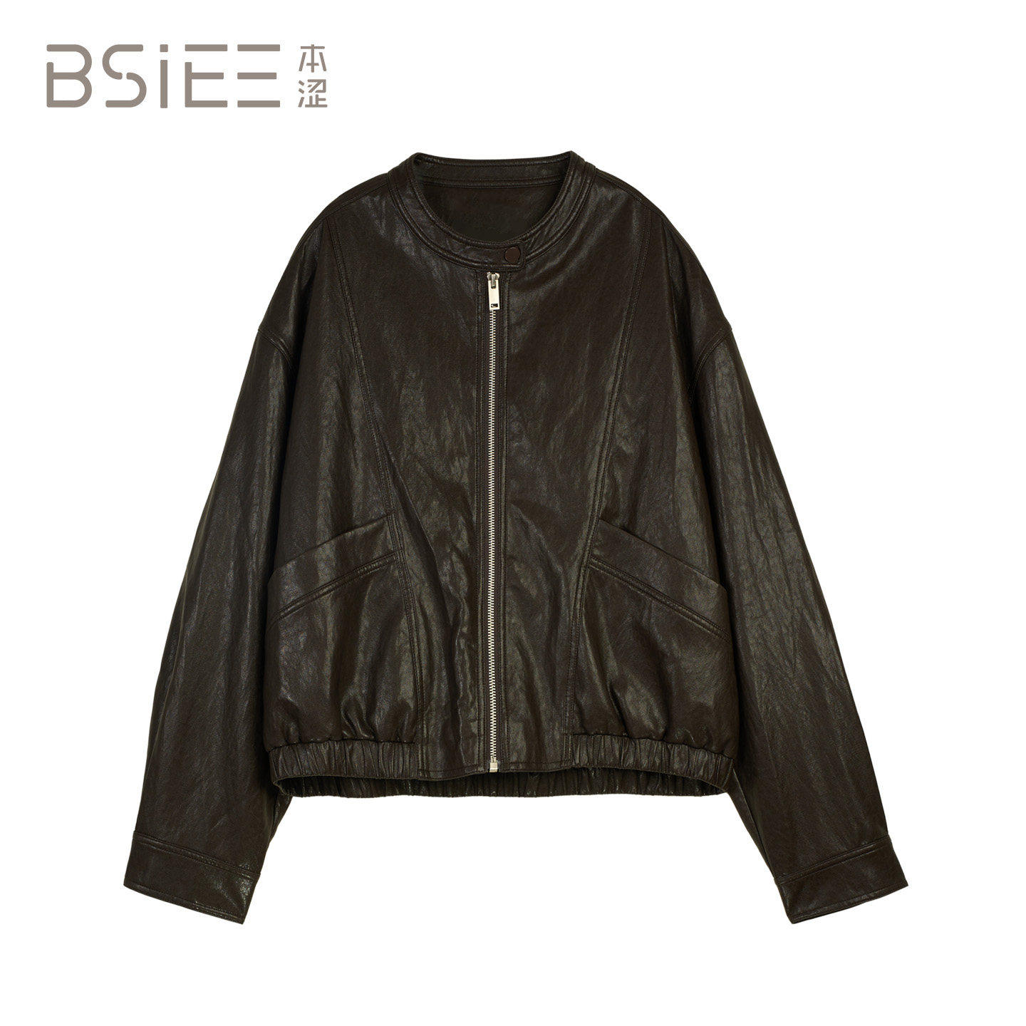 BSiEE本涩 休闲 短款长袖小圆领外套