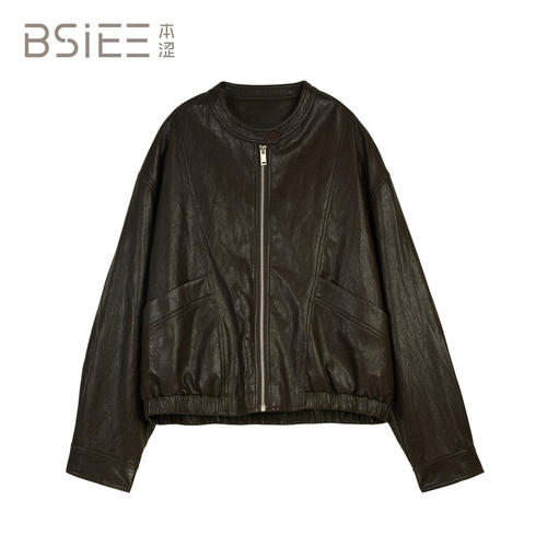 BSiEE本涩 休闲 短款长袖小圆领外套