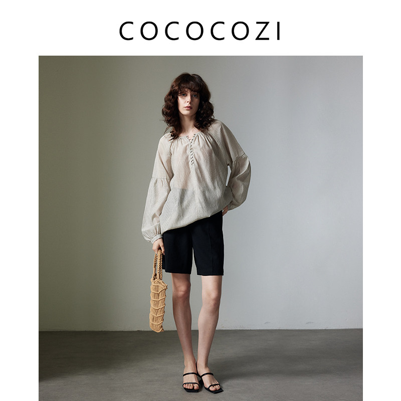 COCOCOZI春秋法式浪漫上衣圆领衬衫女242CO009CS图片
