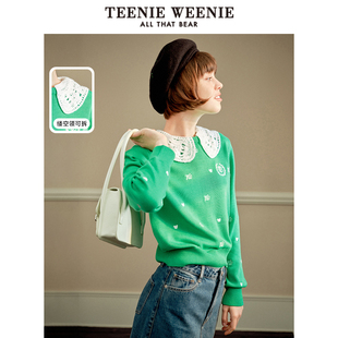 TeenieWeenie小熊 学院风甜美少女荷叶边毛衣针织衫女