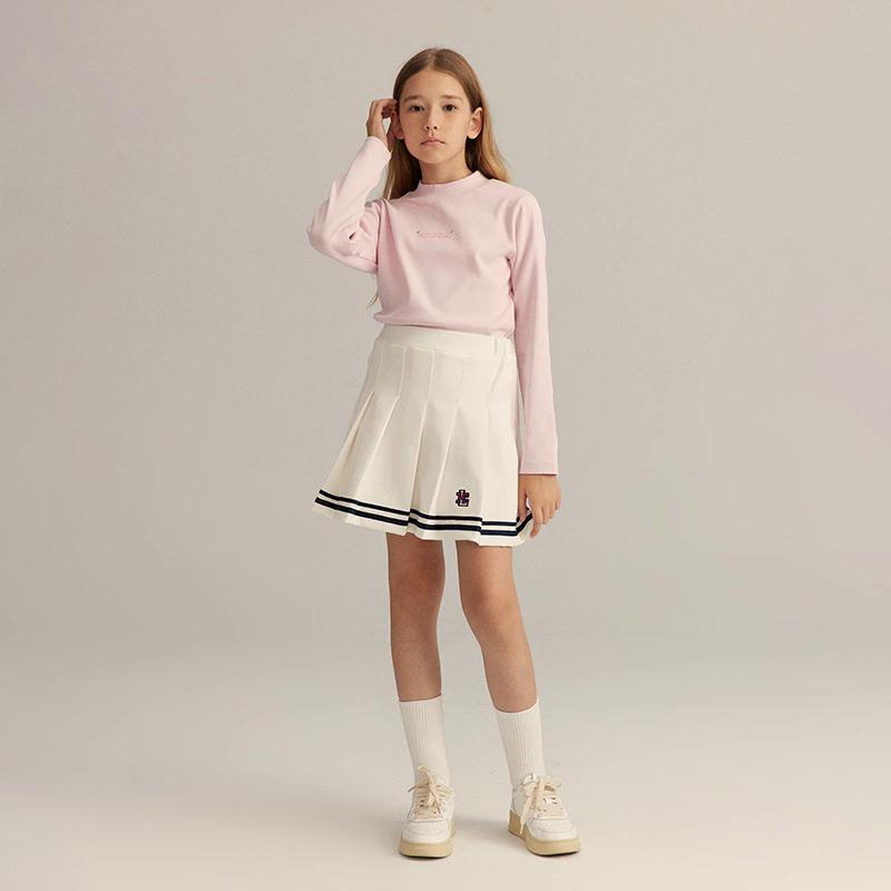 eland kids衣恋童装 女童学甜美院风条纹百褶短裙