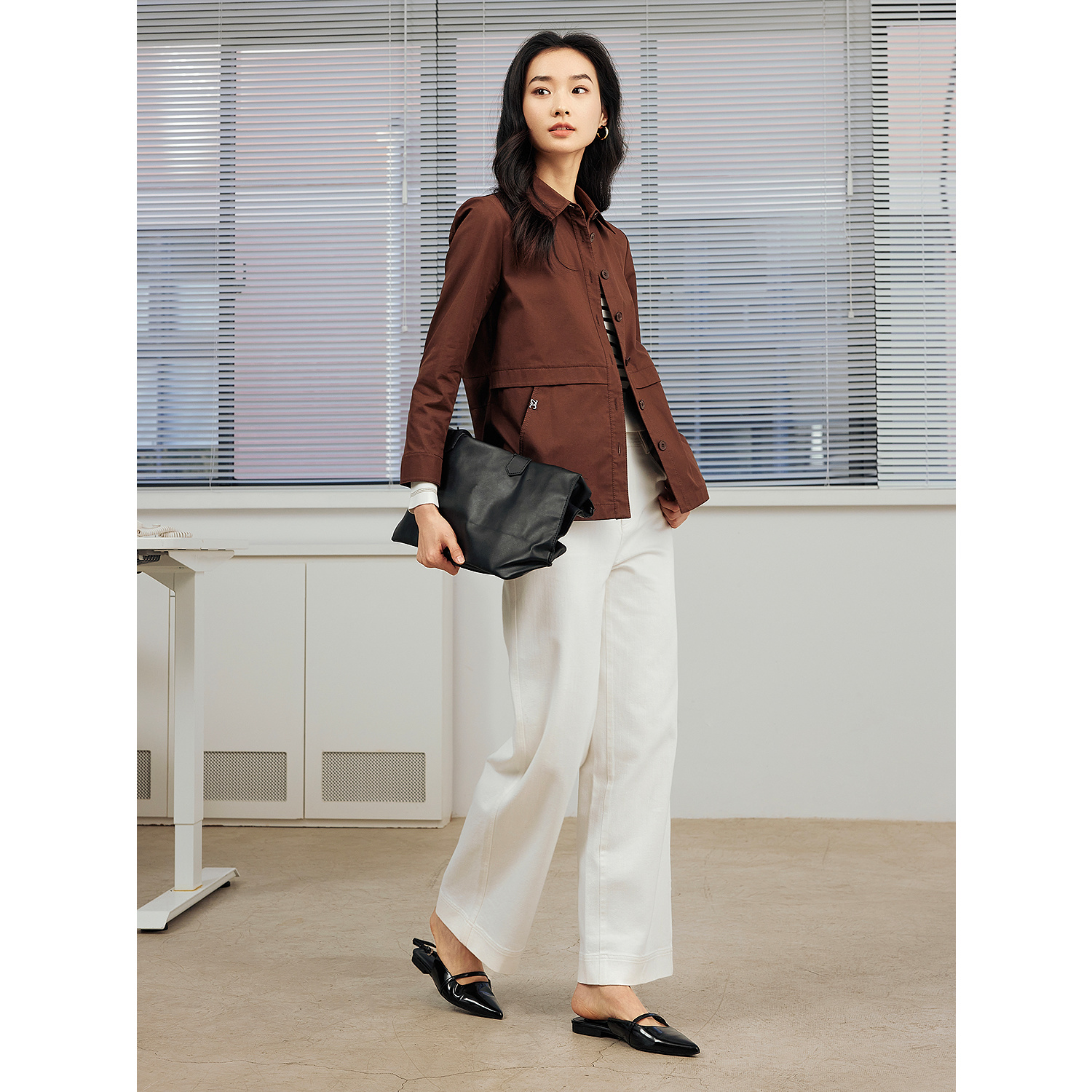 JUZUI玖姿休闲工装休闲风衬衫式风衣外套女JWFC41303