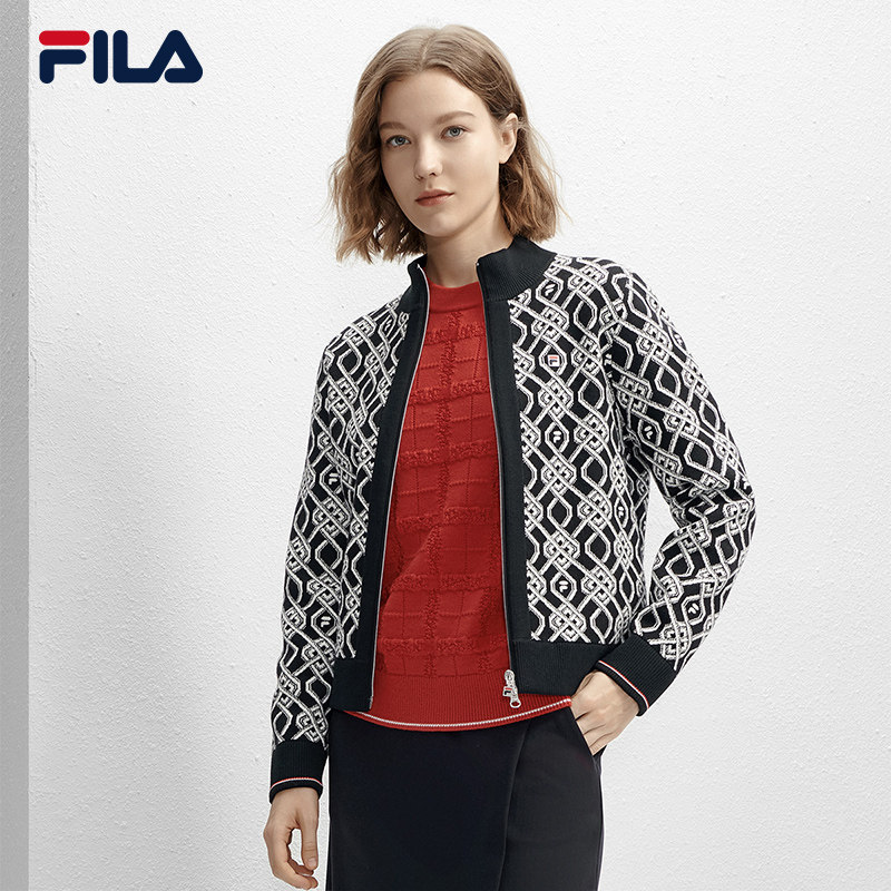 FILA 斐乐官方女士编织外套2024春休闲小香风毛衣开衫F61W618497A图片