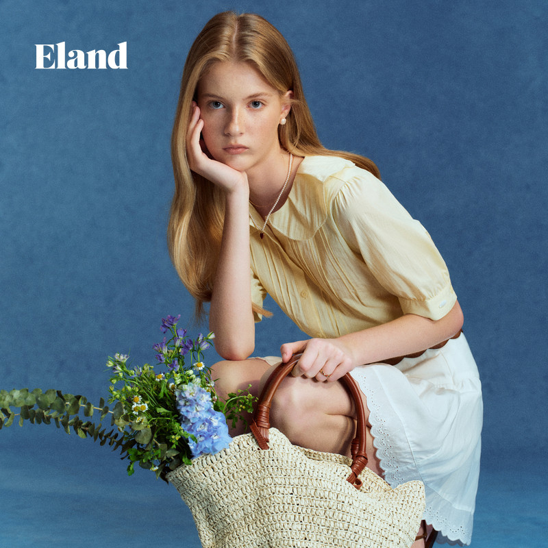 Eland衬衫女荷叶领狗牙边刺绣中长泡泡袖薄上衣2025夏季