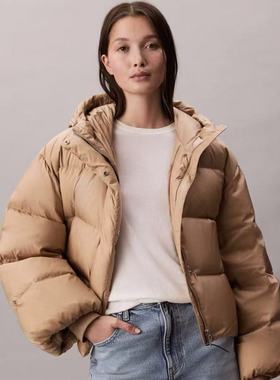 CK Jeans25秋季新款女士休闲连帽轻暖90鹅绒面包服羽绒服44D525G