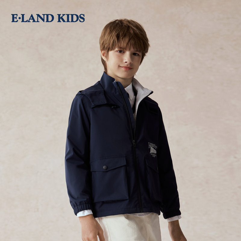 eland kids衣恋童装男童外套 撞色 连帽夹克