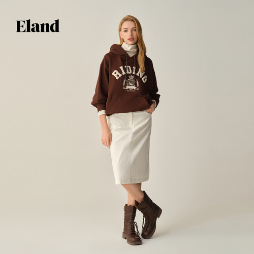 Eland卫衣女宽松连帽运动休闲上衣2025冬季EEMTF4TE02