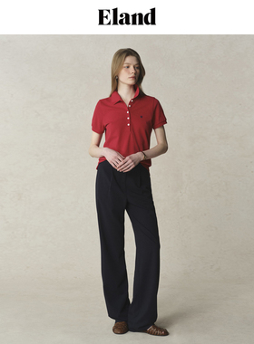 ElandT恤女polo领深门襟修身显瘦短袖上衣25夏EEHWF24E01