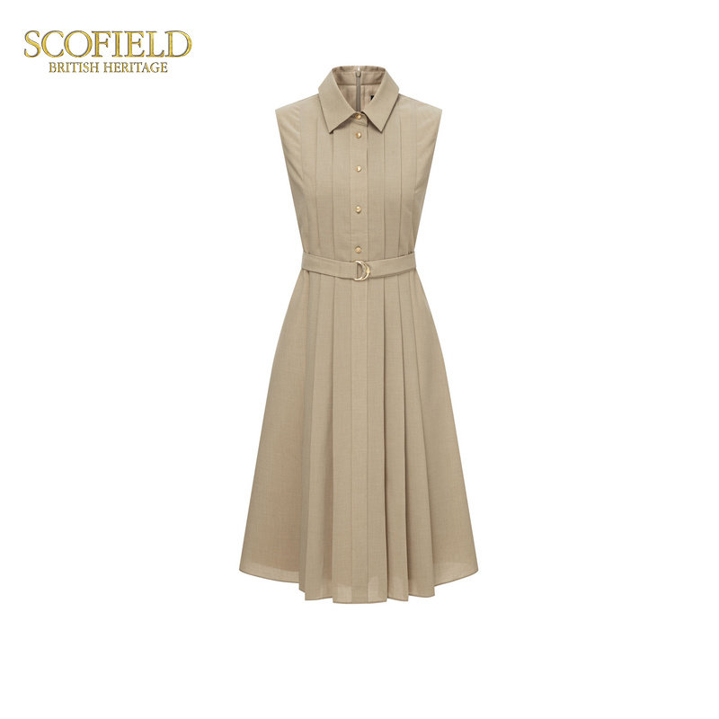 Scofield女装 无袖衬衫翻领连衣裙收腰