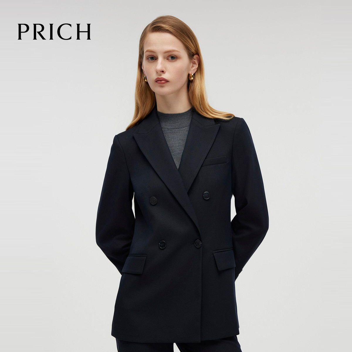 PRICH时尚商务双排扣西装套装春秋通勤外套女