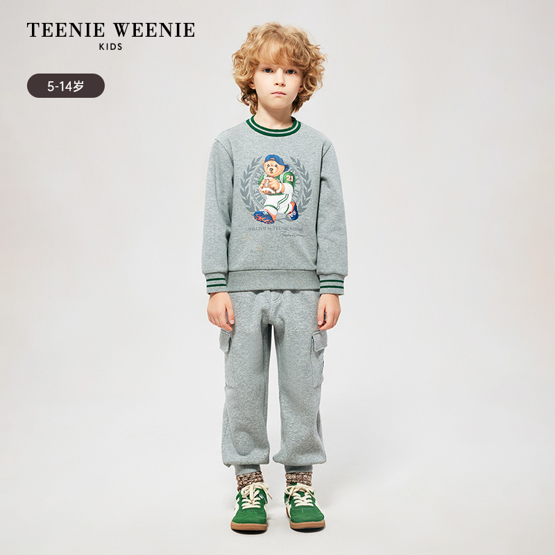 TeenieWeenieKids小熊童装24秋冬男童加绒套头卫衣TKMW244T04K
