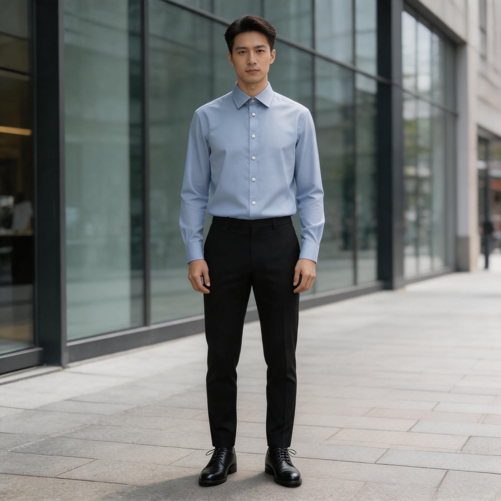 雅戈尔商务正装男士衬衫 浅蓝色修身长袖 职场精英干练衬衣