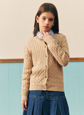 eland kids童装24年女童圆领针织开衫EKCKE1226R