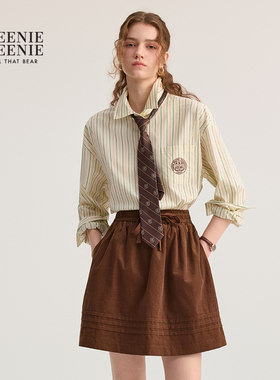 TeenieWeenie小熊女装2025年秋季新款学院风领带衬衫TTYS254904P