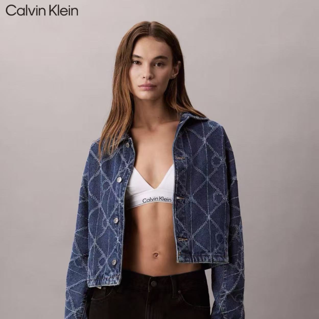 CK Jeans25秋季新女士老花提花纯棉潮壳牛仔外套47D749G