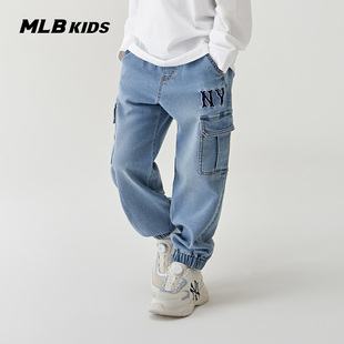 7ADPB0351 款 MLB男女童复古出挑吸睛LOGO抽绳休闲牛仔长裤 25春季