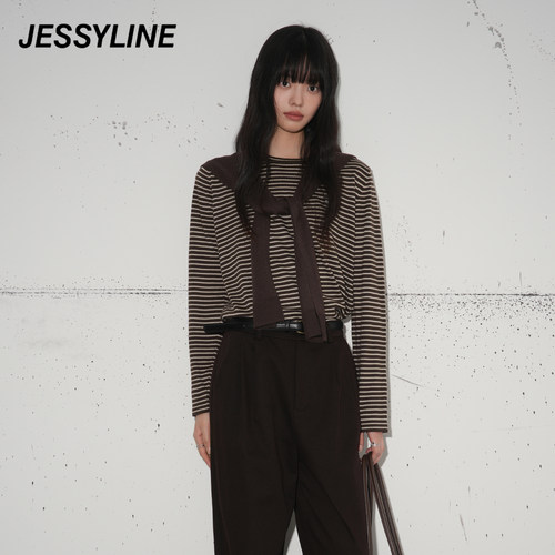 jessyline2025秋季杰茜莱条纹显瘦针织毛衫女 532104100