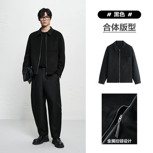 【商场同款】太平鸟男装 毛呢外套25年冬季款黑色夹克B1BCF4228