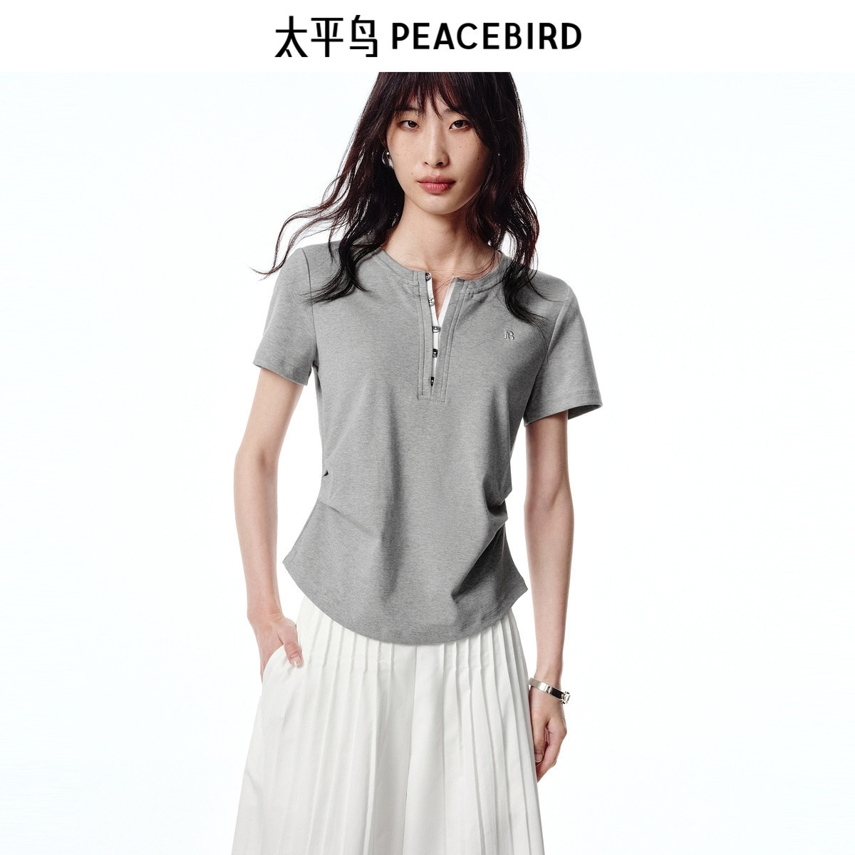 PEACEBIRD/太平鸟女士休闲简约短袖T恤A1CNF2528图片