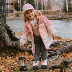 TeenieWeenie Kids24冬女宝宝拼色印花长款鹅绒羽绒服T0JD244V67A
