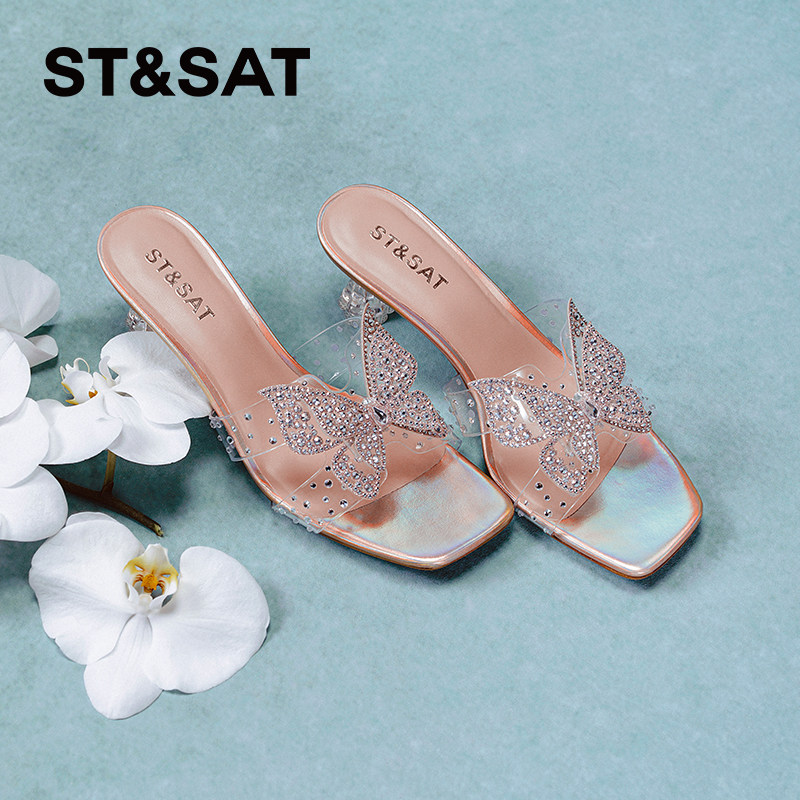 星期六高跟凉鞋夏季时尚一脚蹬亮片蝴蝶结女鞋SSC2110304,女鞋,一字拖,淘宝优惠券,粉丝福利购,淘宝优惠卷