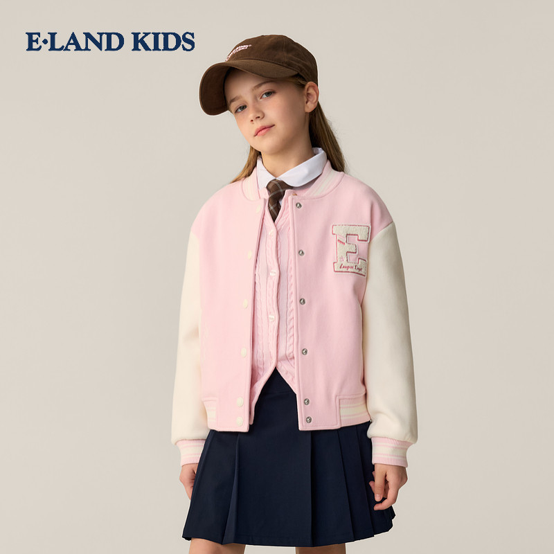 eland kids衣恋儿童装女童外套2026年春季新学院棒球服EKCMG1221A