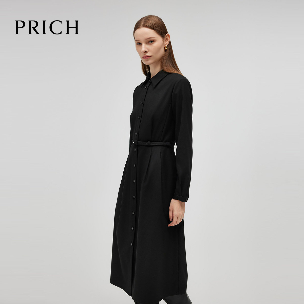 【零染】PRICH经典衬衫领连衣裙秋冬职场通长裙女PROWE4902E