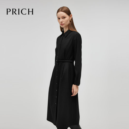 【零染】PRICH经典衬衫领连衣裙秋冬职场通长裙女PROWE4902E