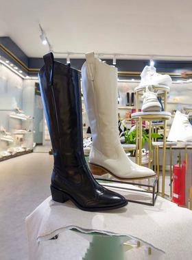 STSAT星期六骑士靴坡跟厚底牛皮女长靴SS34117523