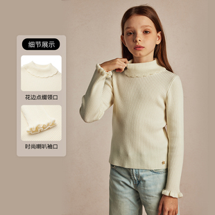 eland kids女童针织衫2024年冬季撞色花边喇叭袖毛衣EKKAE4V21A