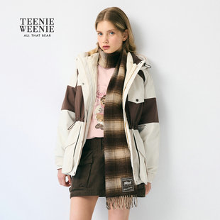 TeenieWeenie小熊女装羽绒服2025秋新款户外感二合一撞色连帽外套