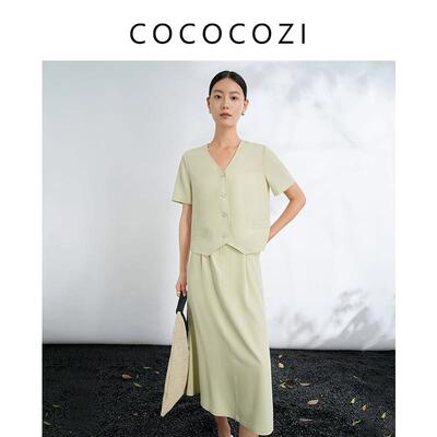 COCOCOZI绢棉桑蚕丝混纺短袖西装上衣233CO016