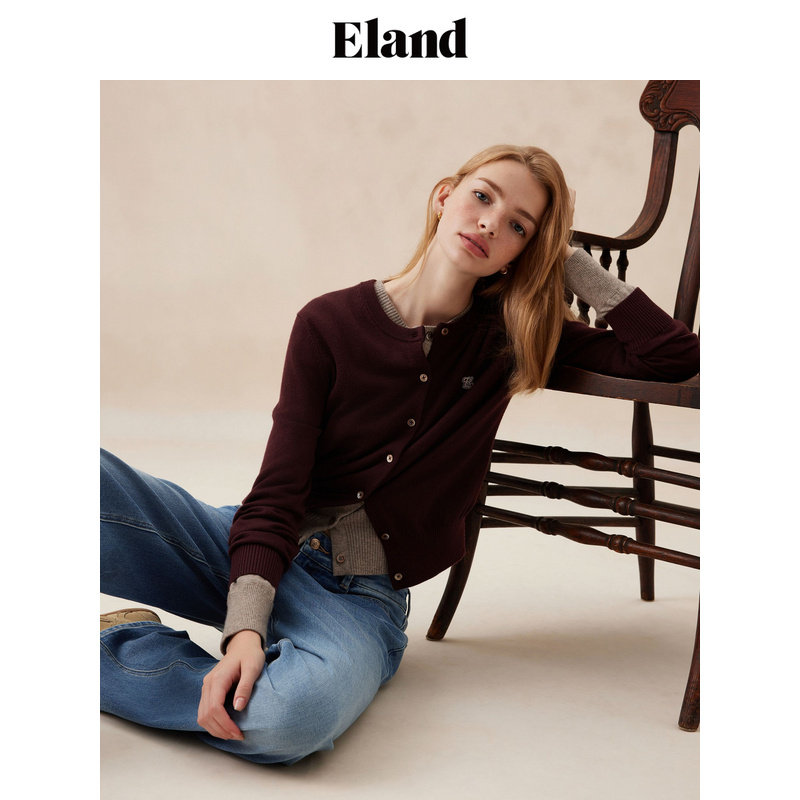 【100%绵羊毛】Eland针织衫女长袖毛衣开衫2024秋新款EECKE49E04