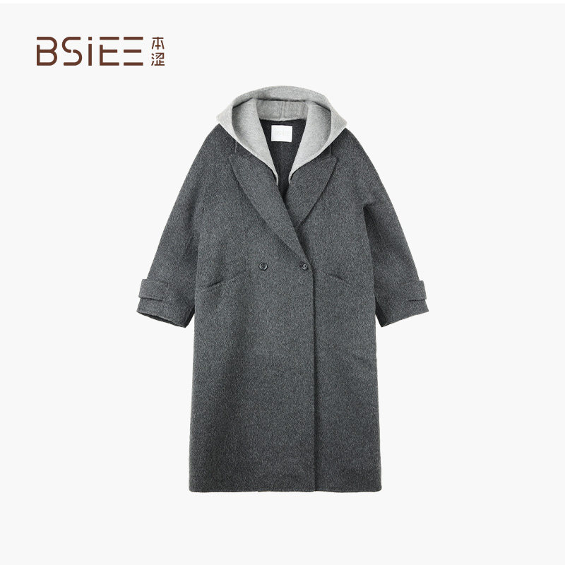 本涩BSiEE帽子拼接大衣E10310D01