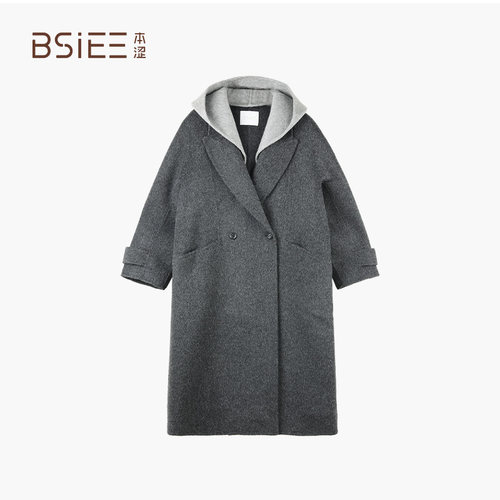 本涩BSiEE帽子拼接大衣E10310D01