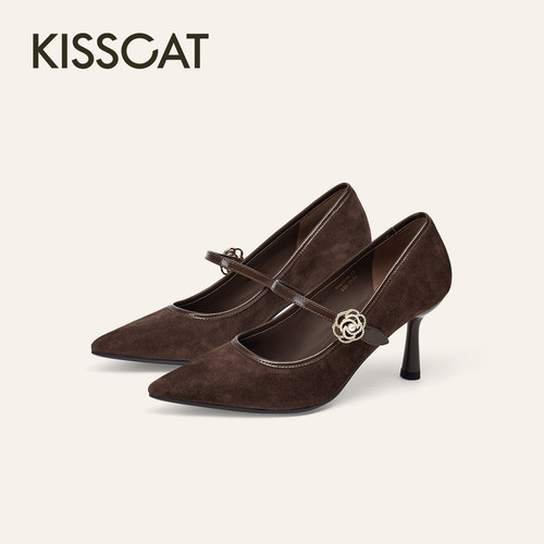 KISSCAT接吻猫[今日主角]婚鞋25秋新高跟鞋浅口单鞋女KA65510-11