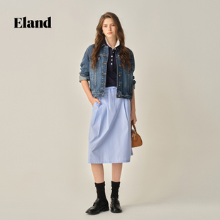Eland短外套长袖通勤小翻领牛仔女装2025冬季新款