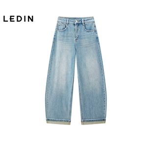 乐町撞色阔腿香蕉裤冬季宽松牛仔长裤C2HAF4372