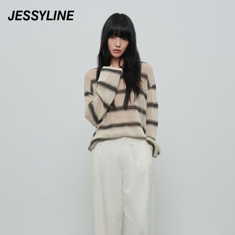 jessyline2025春季杰茜莱条纹宽松针织衫上衣 511204090,女装/女士精品,毛针织衫,淘宝优惠券,粉丝福利购,淘宝优惠卷