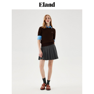 【绵羊毛＋山羊绒】Eland衣恋针织T恤女舒适短袖空调衫EEKWE4TM04